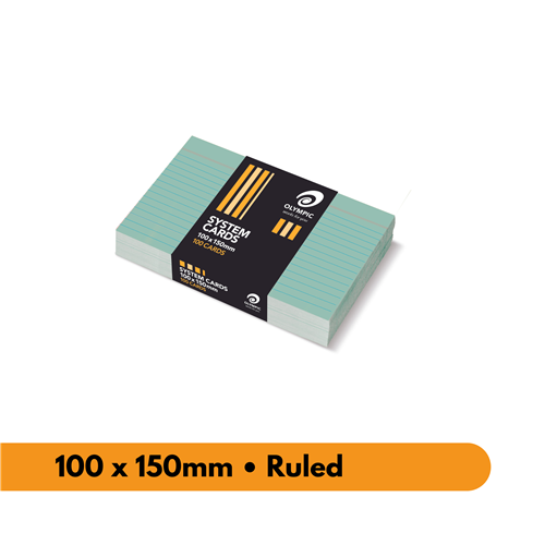 OLYMPIC SYSTEM CARDS Ruled 100x150mm 4x6 Green